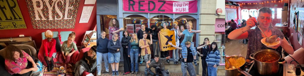 Banner of 3 images of life at Redz Youth Hub